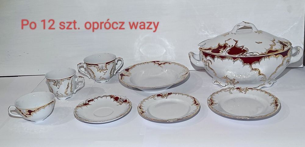 Kompletny serwis obiadowy i kawowy Ćmielów Rococo  0040 Purpura 146 el