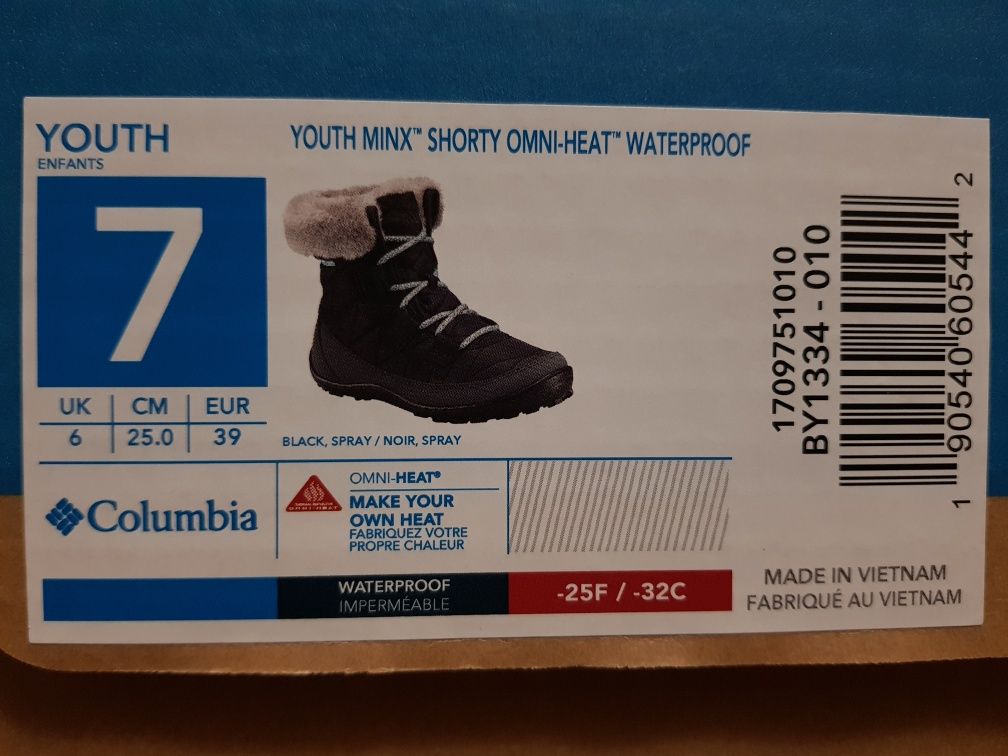 Columbia Youth Minx Shorty Omni-Heat Waterproof 38,39.