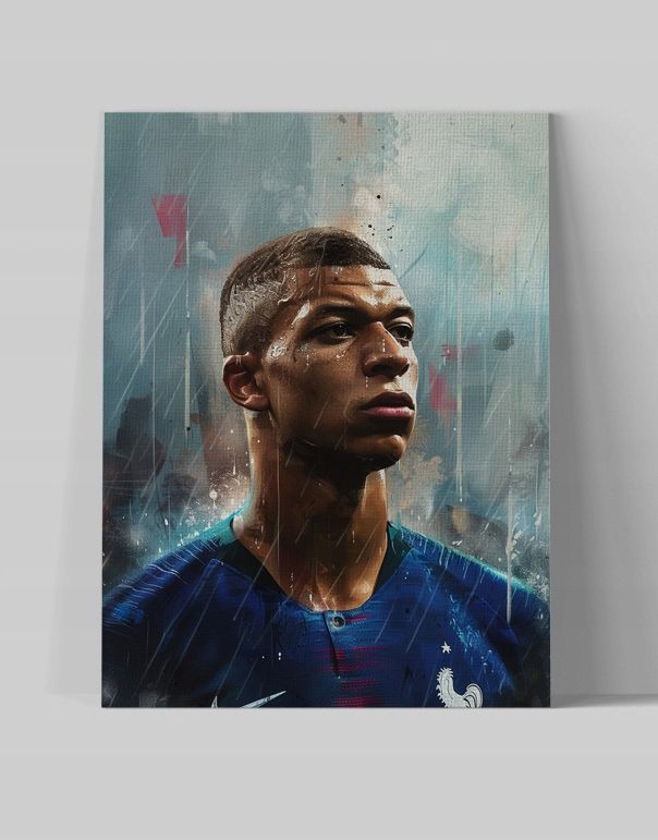 Nowoczesny Portret Kylian Mbappé na Płótnie 75x100 cm do Wnętrz