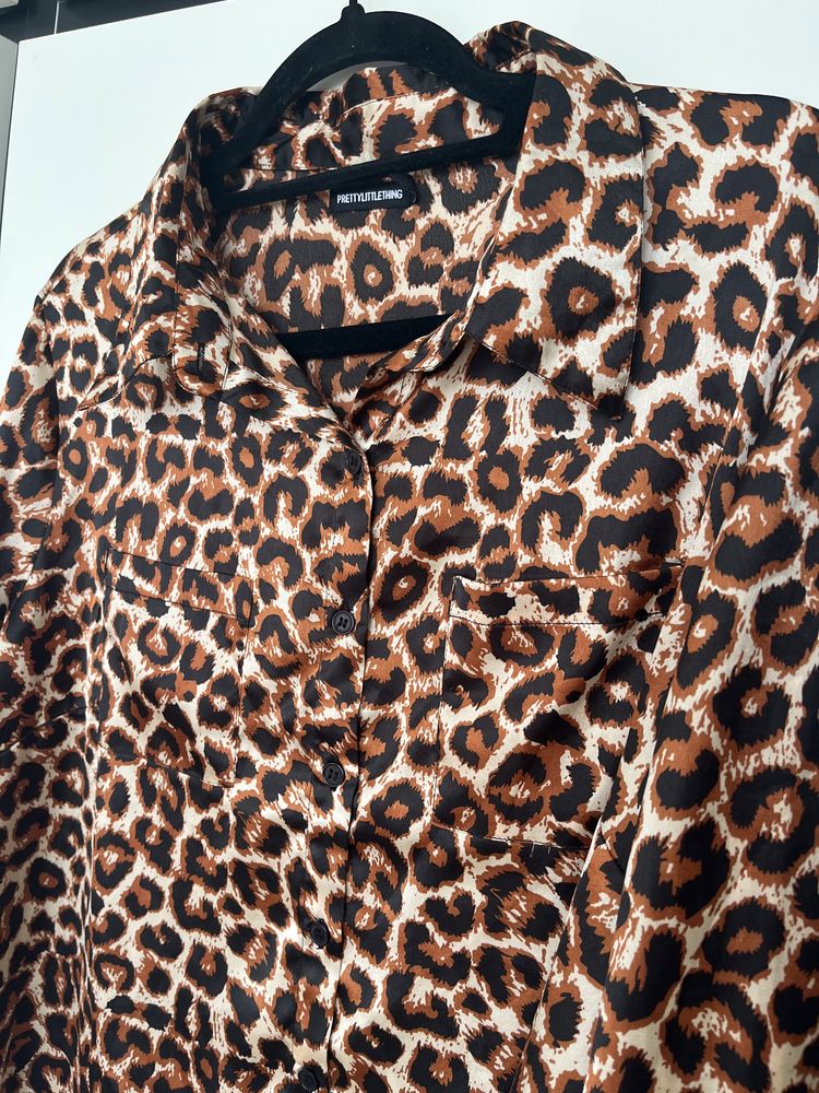 A’la satynowa koszula oversize panterka leopard