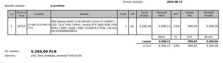 Laptop MSI katana GF66 11UE-491XPL Core i7-11800H