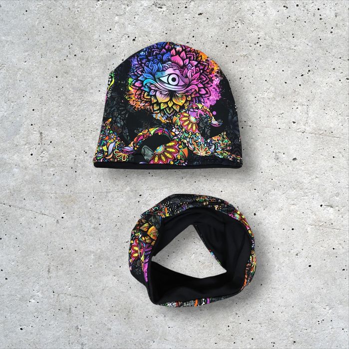 Nowy komplet damski młodzieżowy czapka komin bawełniany kolorowy koty
