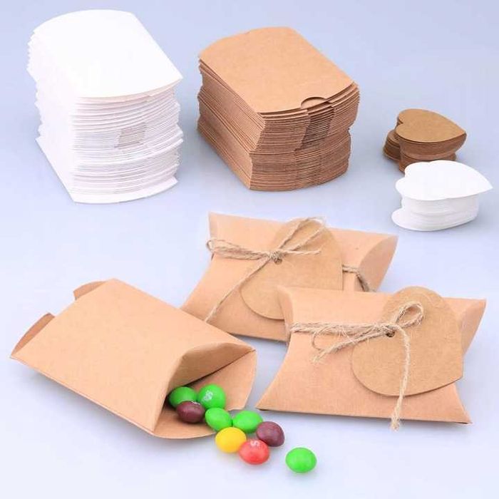 90x Pudełka prezentowe kraft + sznurek + etykiety Love 9x6,5x2,4 cm