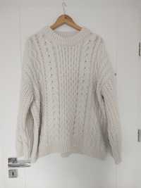 Damskie kremowy sweter z dodatkiem wełny, H&M, XL