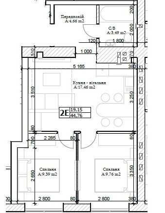 2 кім. квартира 44,3 м.кв. в лісовій частині міста ЖК GL Club