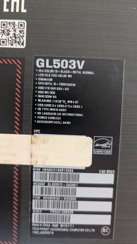 Laptop Gamingiwy Asus ROG GL503VD i5 7300, GTX 1050, DYSK SSD 500GB, 8