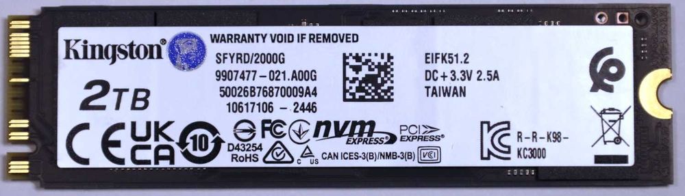 Dysk twardy SSD Kingston Fury 2TB 100% kilka godzin pracy jak nowe