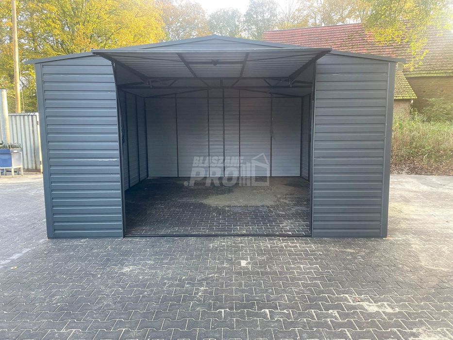 Garaż blaszany 5x5,5m  Brama uchylna  antracyt -dach dwuspadowy GP522