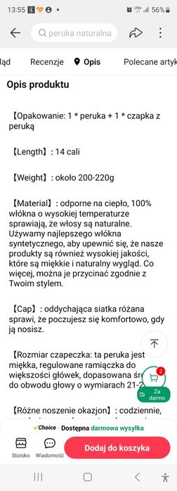 Peruka syntetyczna blond ombre Nowa