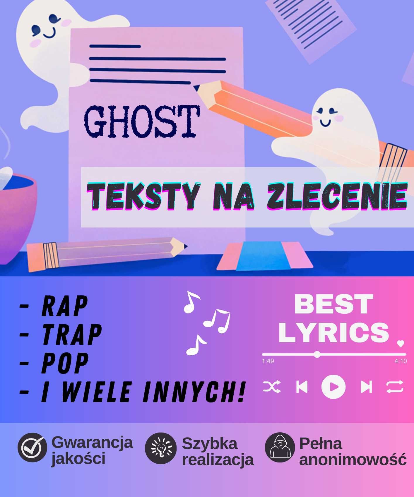 Ghostwriter Pisanie tekstów na zlecenie! (rap, pop, etc.) ghostwriting