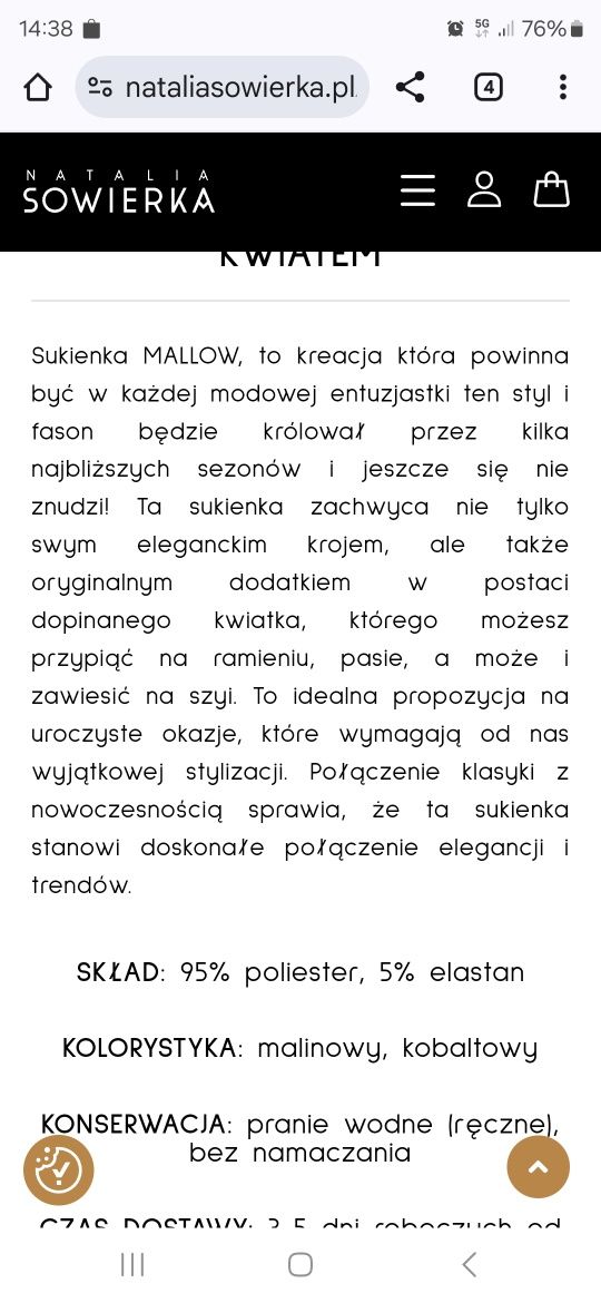 Sukienka malinowa Natalia Sowierka roz 38