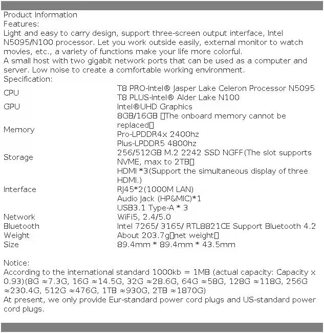 Mini PC Firebat T8 Plus intel N100 16 GB RAM 256 GB SSD