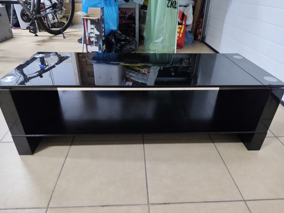 Stolik RTV szklany czarny 105x40 – stan idealny, elegancki design