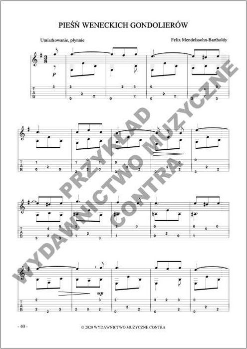 Łatwy Mendelssohn na gitarę fingerpicking (nuty + tabulatury)