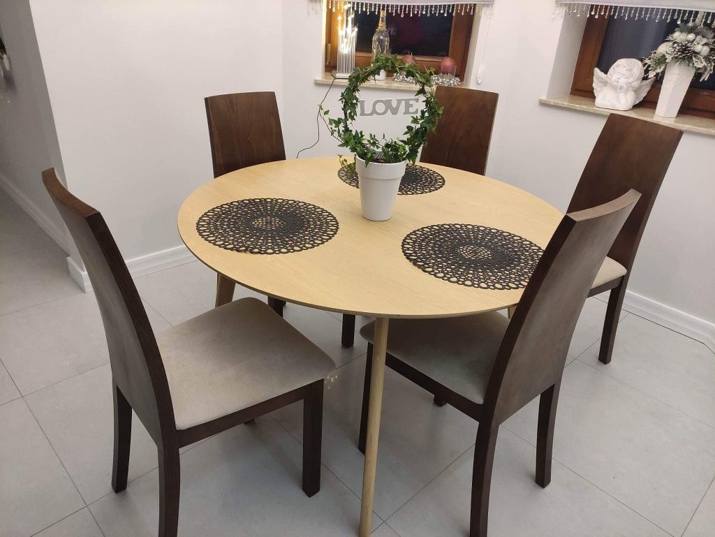 Stół okrągły + 5 krzeseł