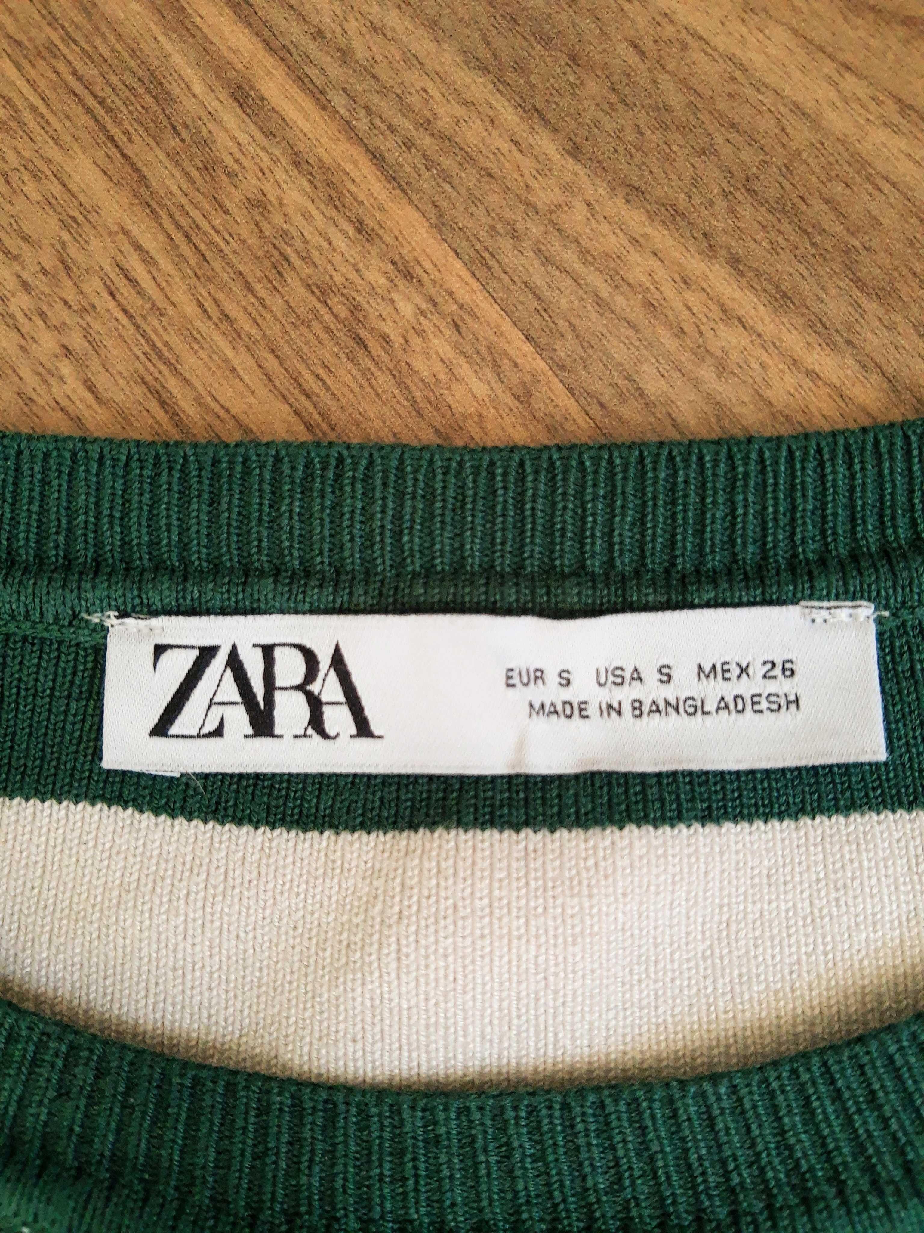 ZARA krótki sweterek w paski zielono-białe pasuje na S-XS