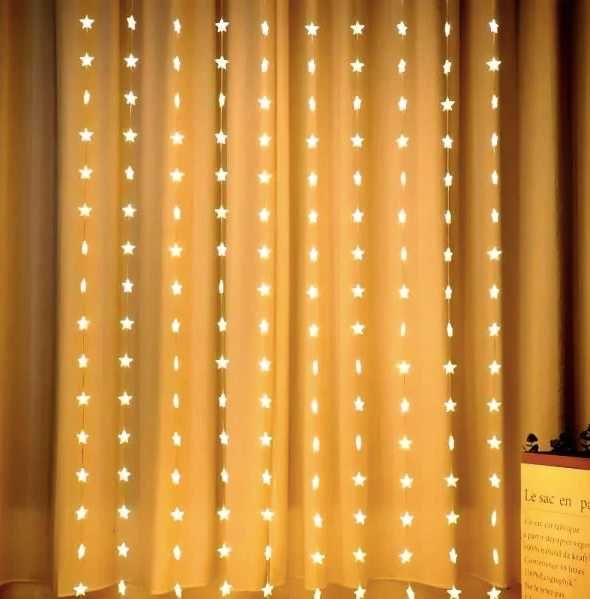 Гірлянда Штора Зірки від USB, 3х3 м, Тепла