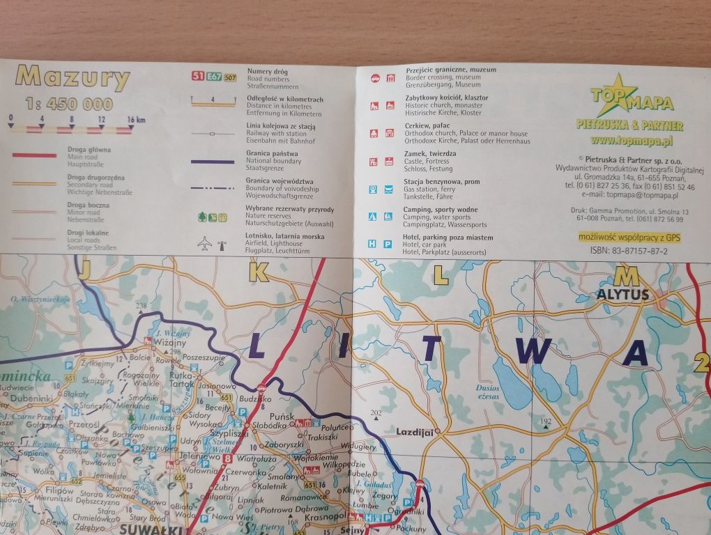 Mapa papierowa MAZURY, składana, turystyczna, wycieczki