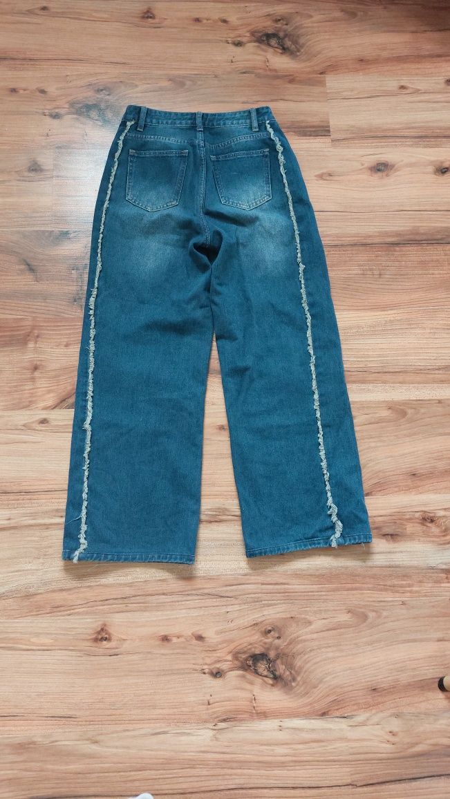 Jeansy szerokie 146 152 baggy wide low spodnie jeansowe dziewczęce
