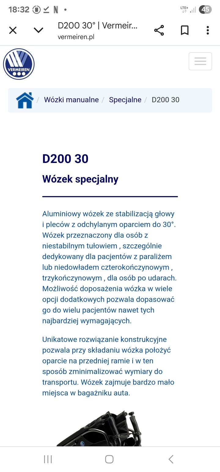 Wózek inwalidzki Vermeiren D200 30