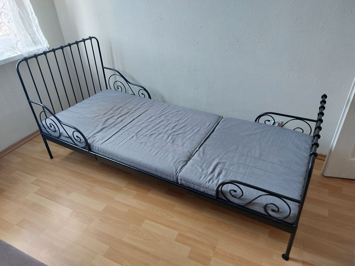 Łóżko jednosobowe metalowe rozkładane z materacem