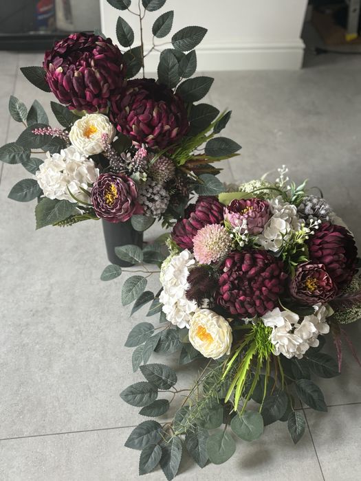 Kompozycja nagrobna wiazanka chryzantemy bordo bukiet z wiazanka kompl