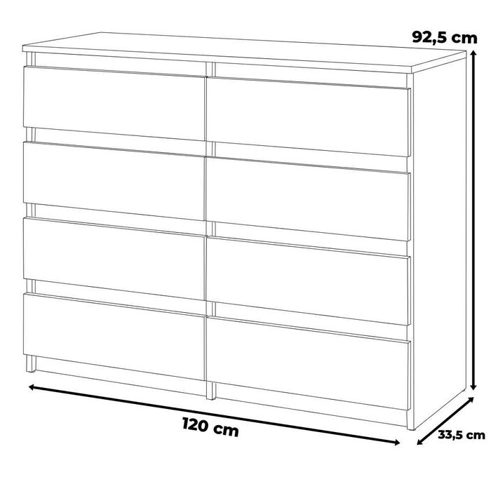 Komoda Hugo 8 Szuflad Nowoczesna Szafka 120cm Do Salonu Sypialni Duża