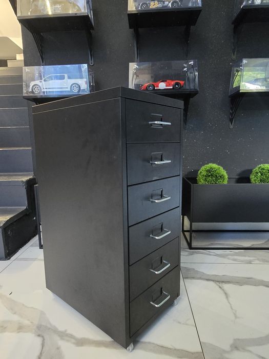 IKEA HELMER komoda na kółkach 28×69 cm | czarna szafka biurowa