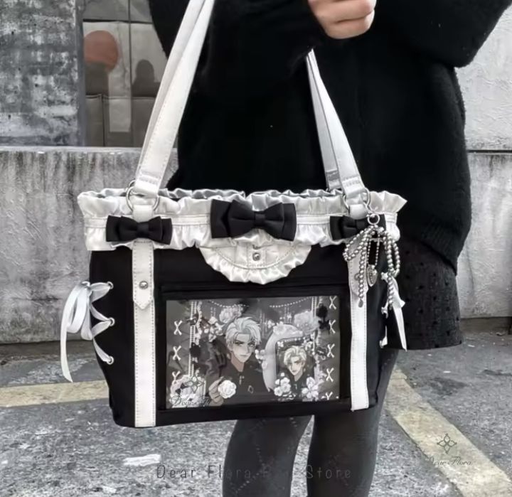 Сумка с бантами лентами прозрачным карманом Ita bag японский стиль