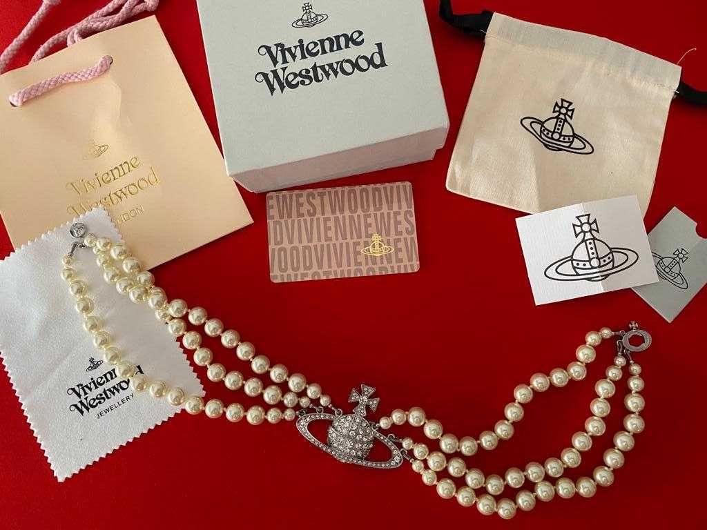 Vivienne Westwood Three Row Pearl Choker Necklace Colar