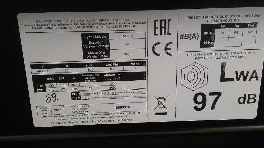Agregat prądotwórczy SDMO R220 C3 176 kW Perkins trójfazowy 3 fazy