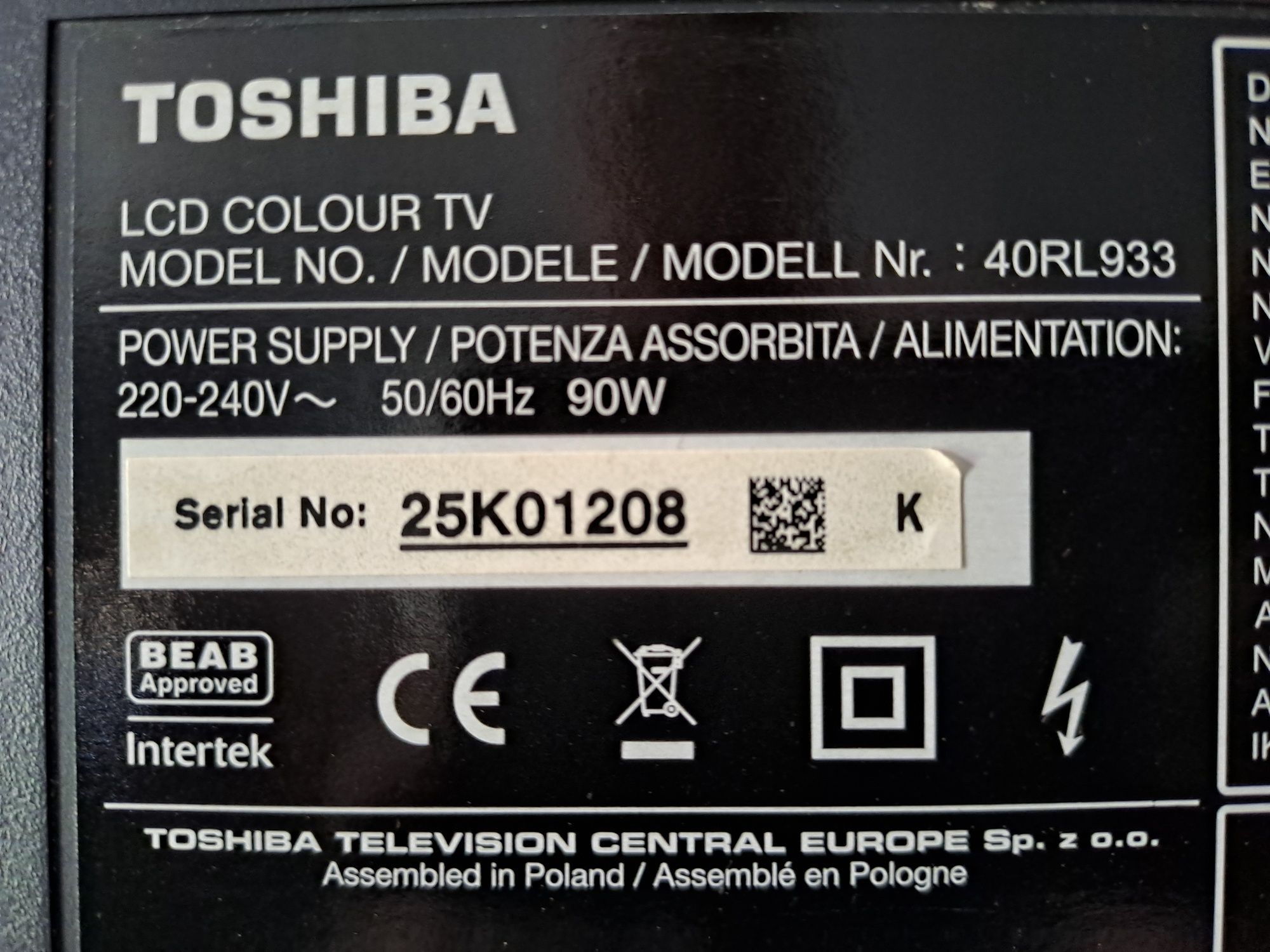 Toshiba 40 RL 933 дефект