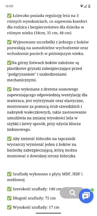 Łóżeczko niemowlęce 2w1 Zuza biała szuflada 140x70