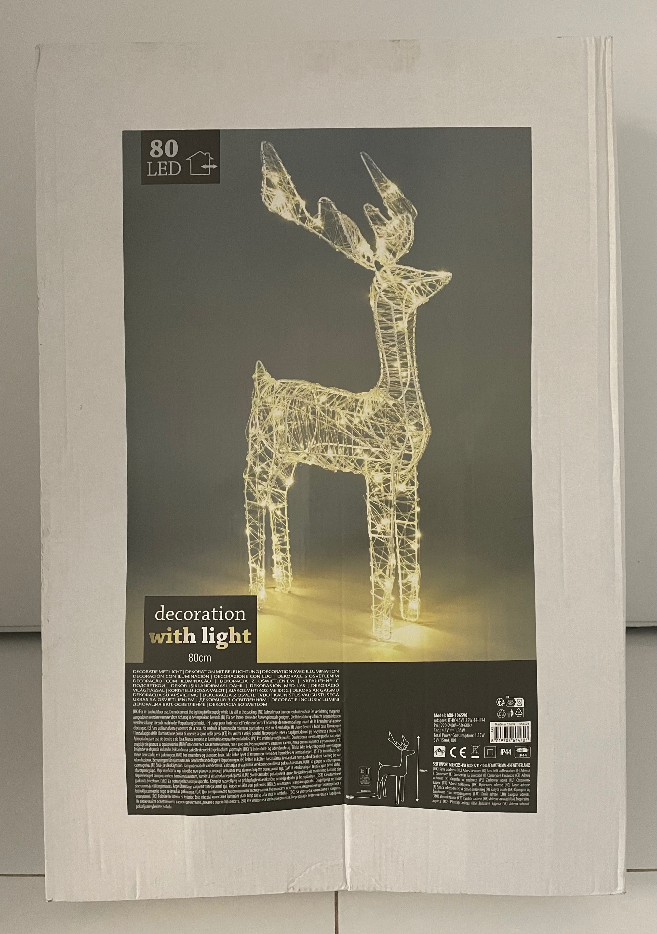 Renifer akrylowy led 80cm lampki biały ciepły