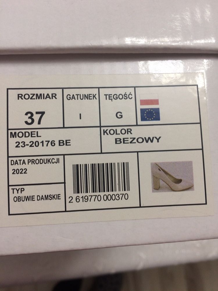 Nowe czółenka kremowe 37 (24cm)