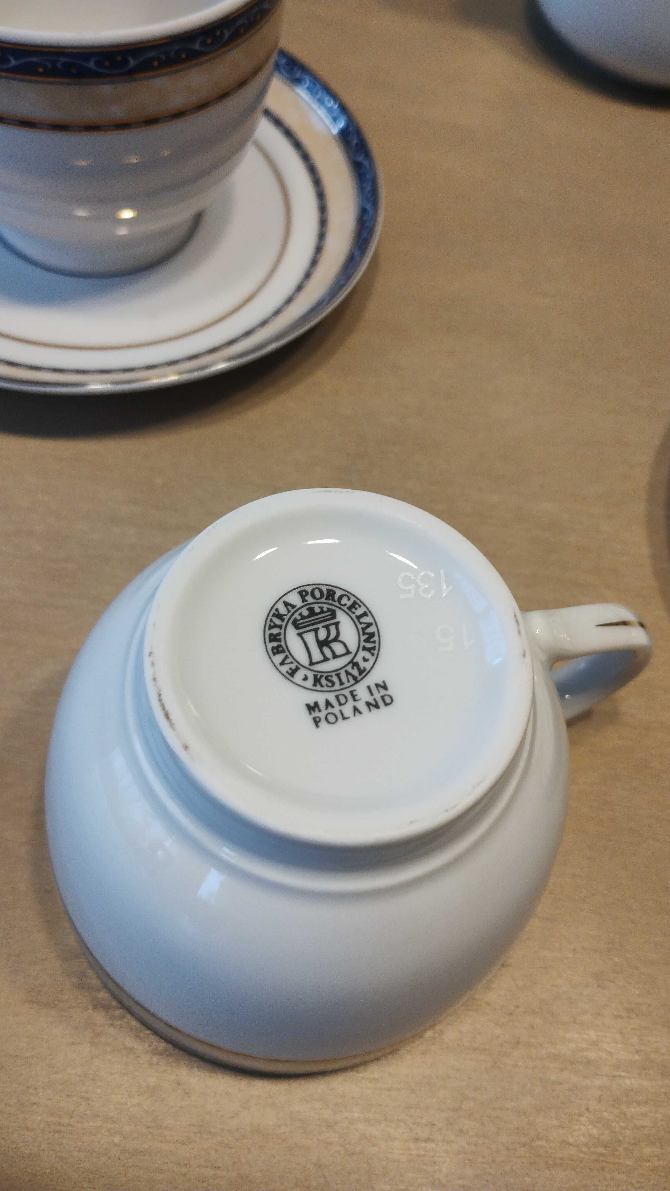 Zestaw serwis kawowy fabryka porcelany Książ szafirowo złoto beżowy