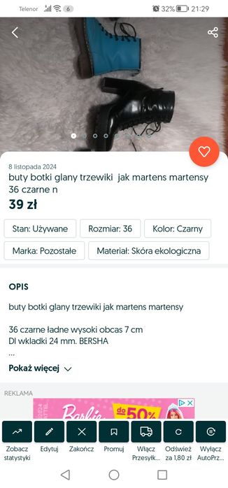 buty botki glany trzewiki  jak martens martensy

36 czarne ładne wysok