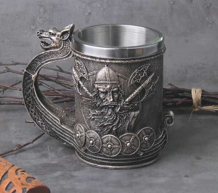 Відмінна якість! Кухоль Вікінг, Дракар, 3D кухоль обєм 600 мл.