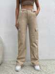 Jeansy Bojówki Cargo Z Wysokim Stanem Khaki Casual Shein Tall S