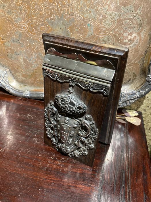 Grande Porta Notas Pau-santo Brazão Prata Portuguesa contrasta Javali