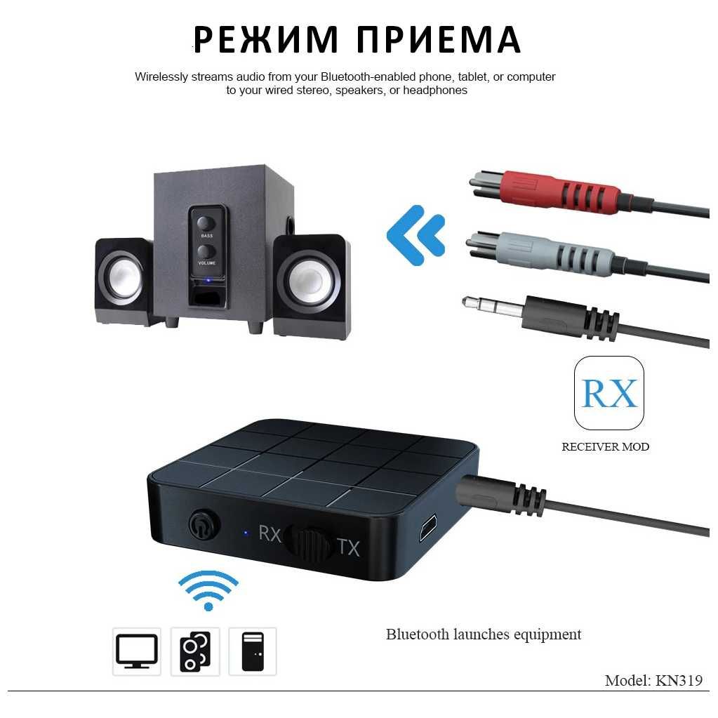 Приемник-передатчик аудио сигнала 2-в-1 Bluetooth 5.0
