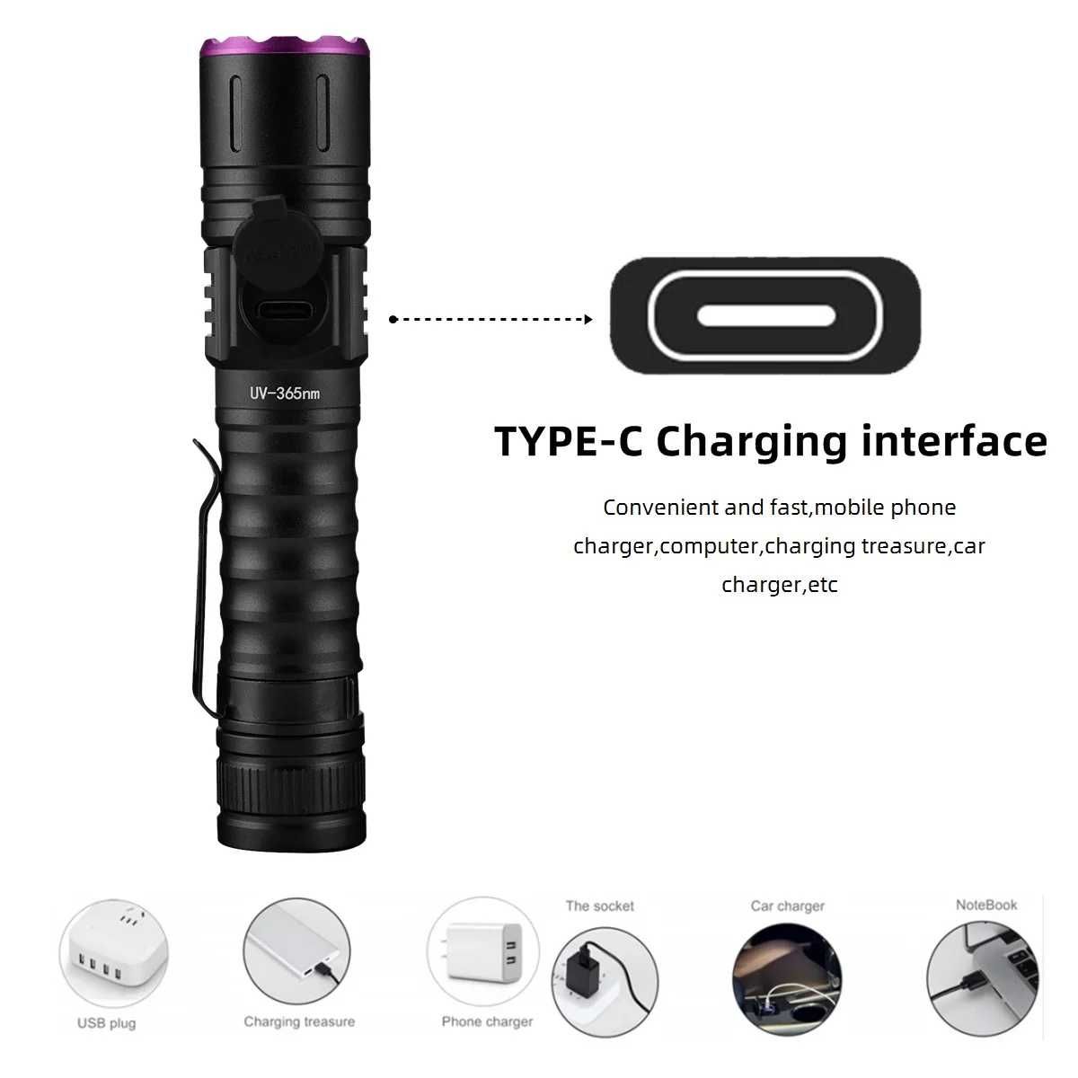 Latarka UV AloneFire SV87 395nm zoom z baterią 18650
