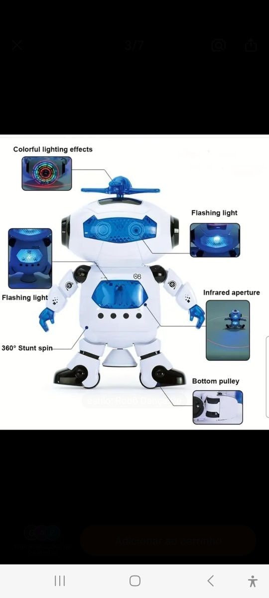 Robot que dança com luzes e musica