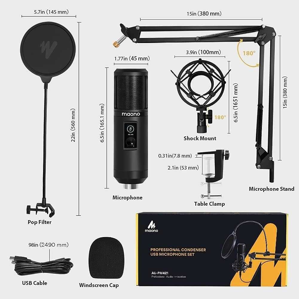 Zestaw mikrofonowy MAONO AU-PM421 mikrofon koszyk ramię pop-filtr USB