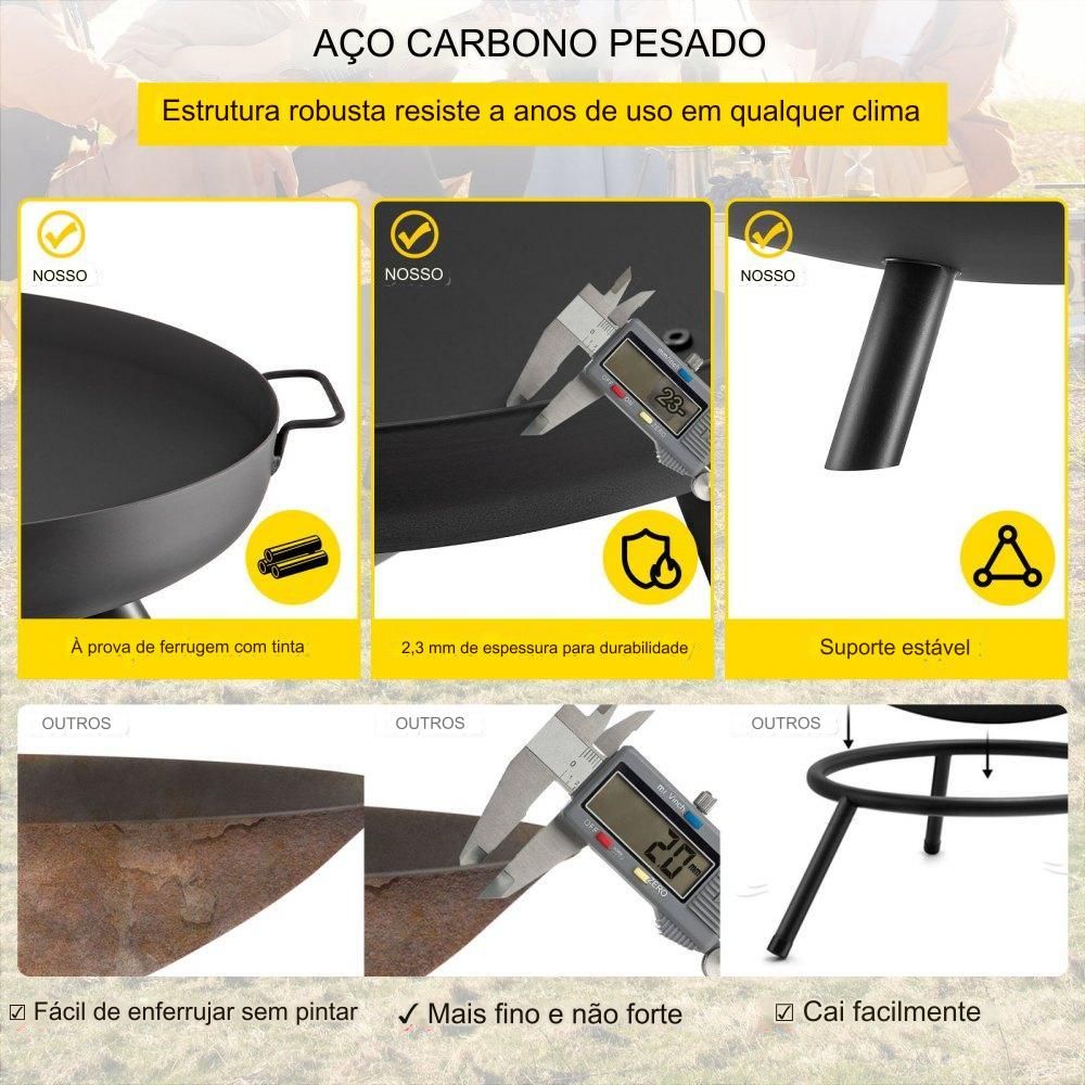 Fogueira de Aço Carbono - 77cm, para Jardim e Churrasco