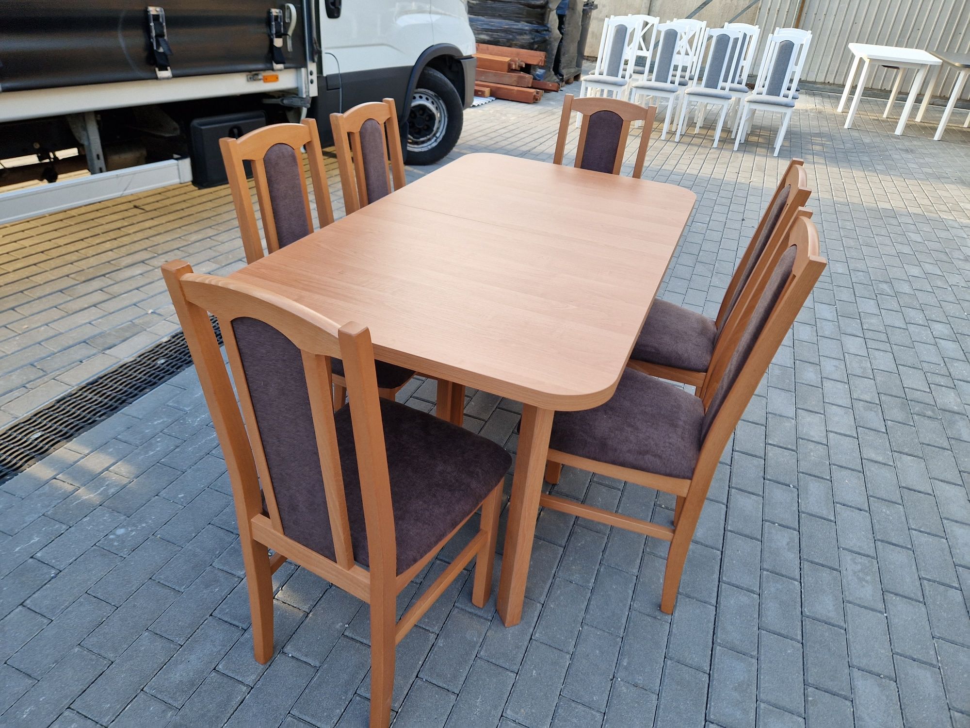 Nowe: Stół 80x140/180 + 6 krzeseł, OLCHA + BRĄZ , OD RĘKI