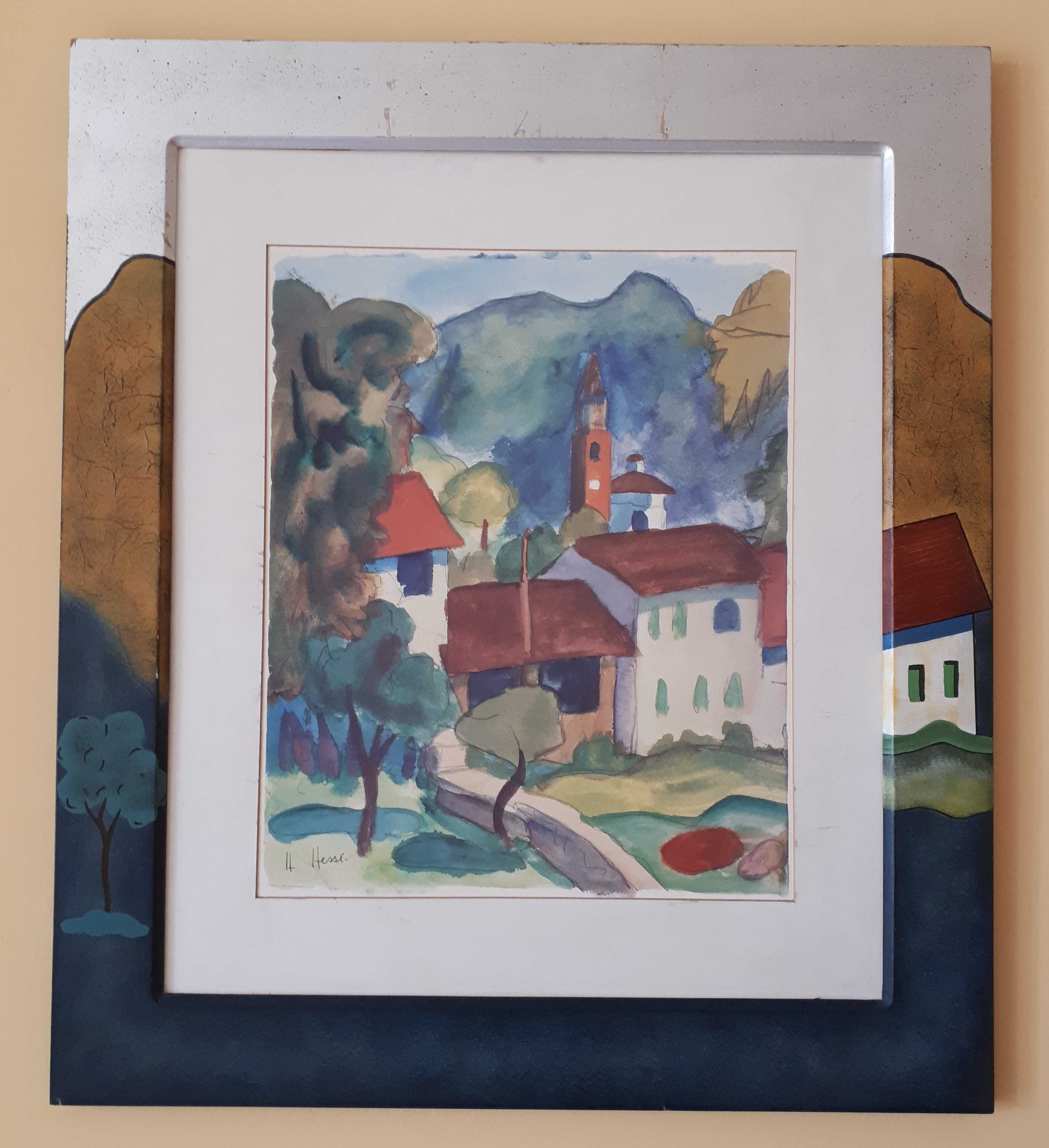 Pejzaż - Hermann Hesse -Tessyn 70x80  Obraz z ramą - akwarela