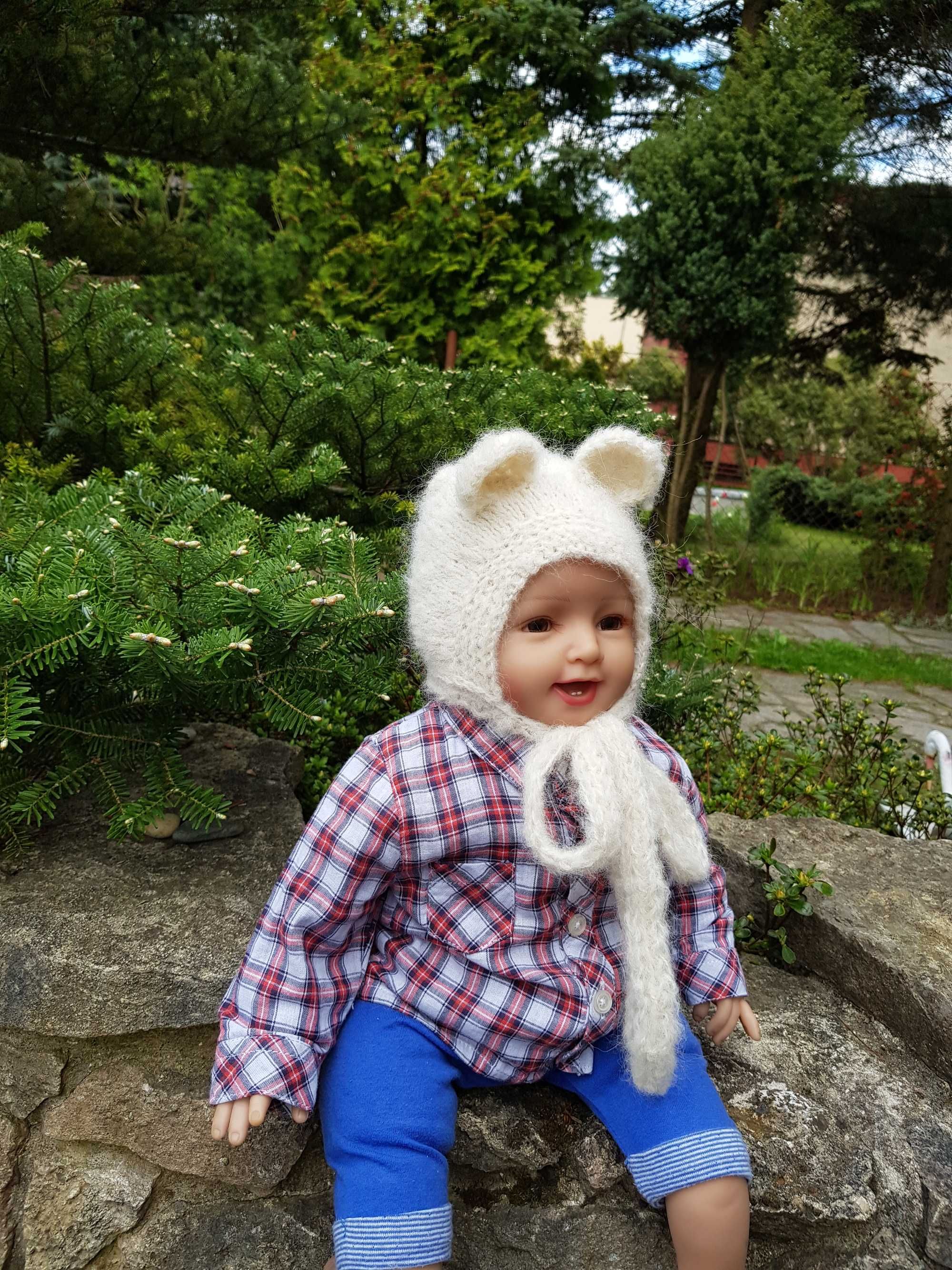Czapka Biały Miś 38/40 alpaka/merynos wełna