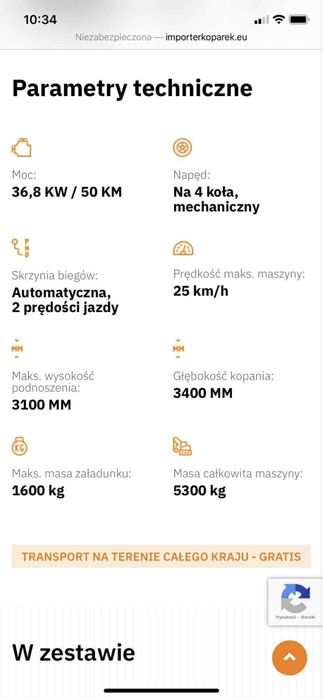 Sprzedam koparko- ladowarke Rok produkcji: 2020