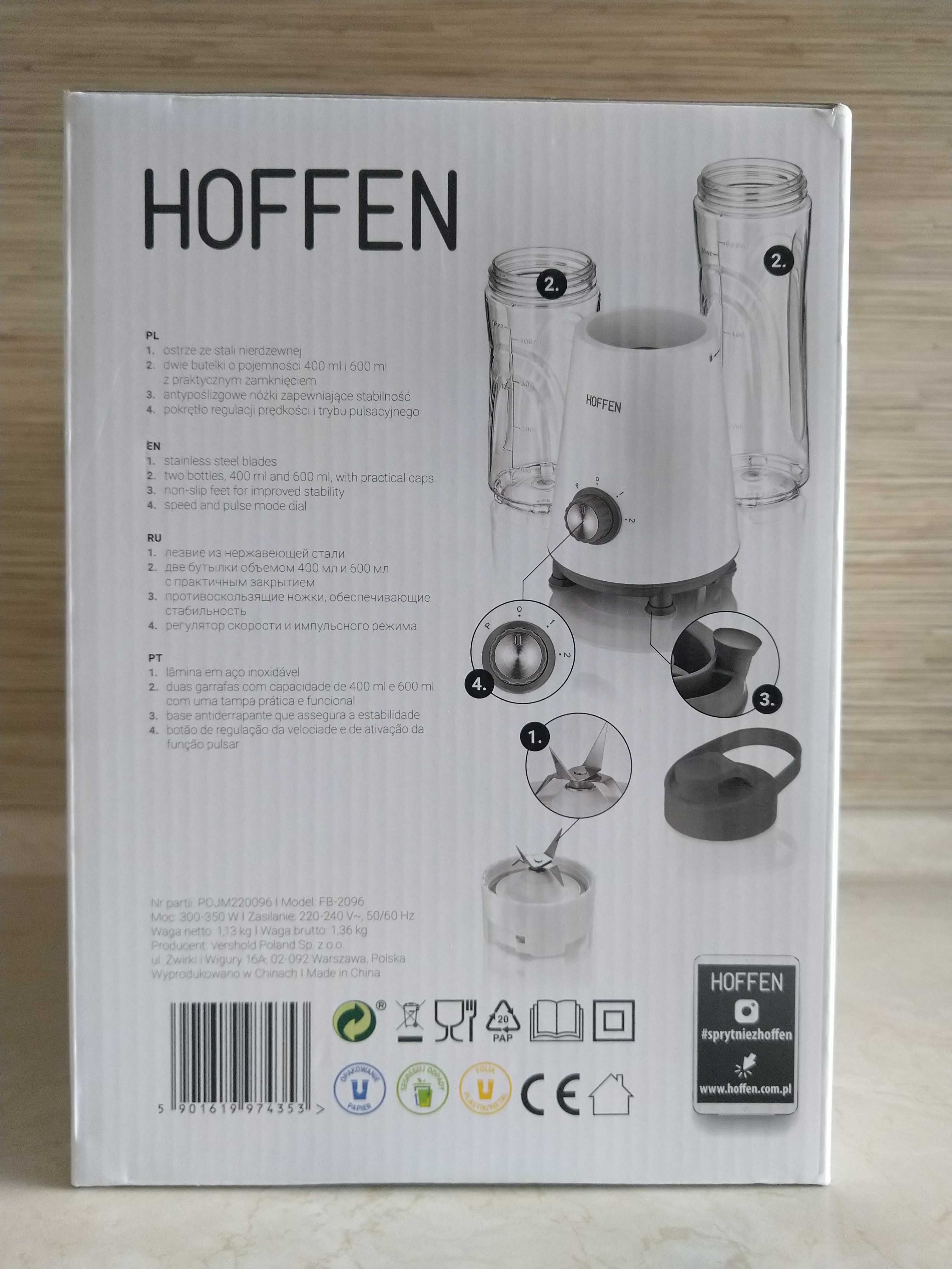 NOWY Blender Fitness Shaker + Butelki 2szt HOFFEN